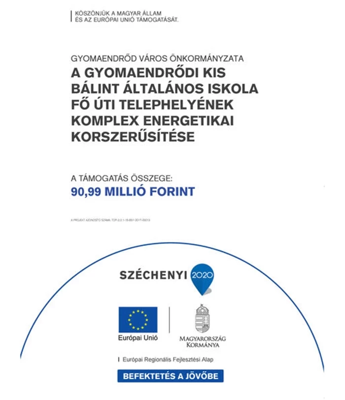  A Gyomaendrődi Kis Bálint Általános Iskola Fő úti telephelyének komplex energetikai korszerűsítése 